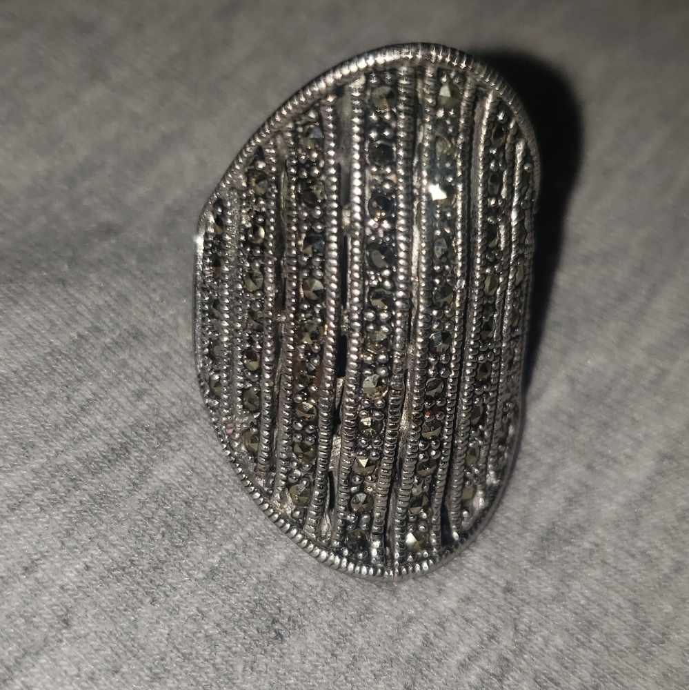 Marcasite stainless steel ring